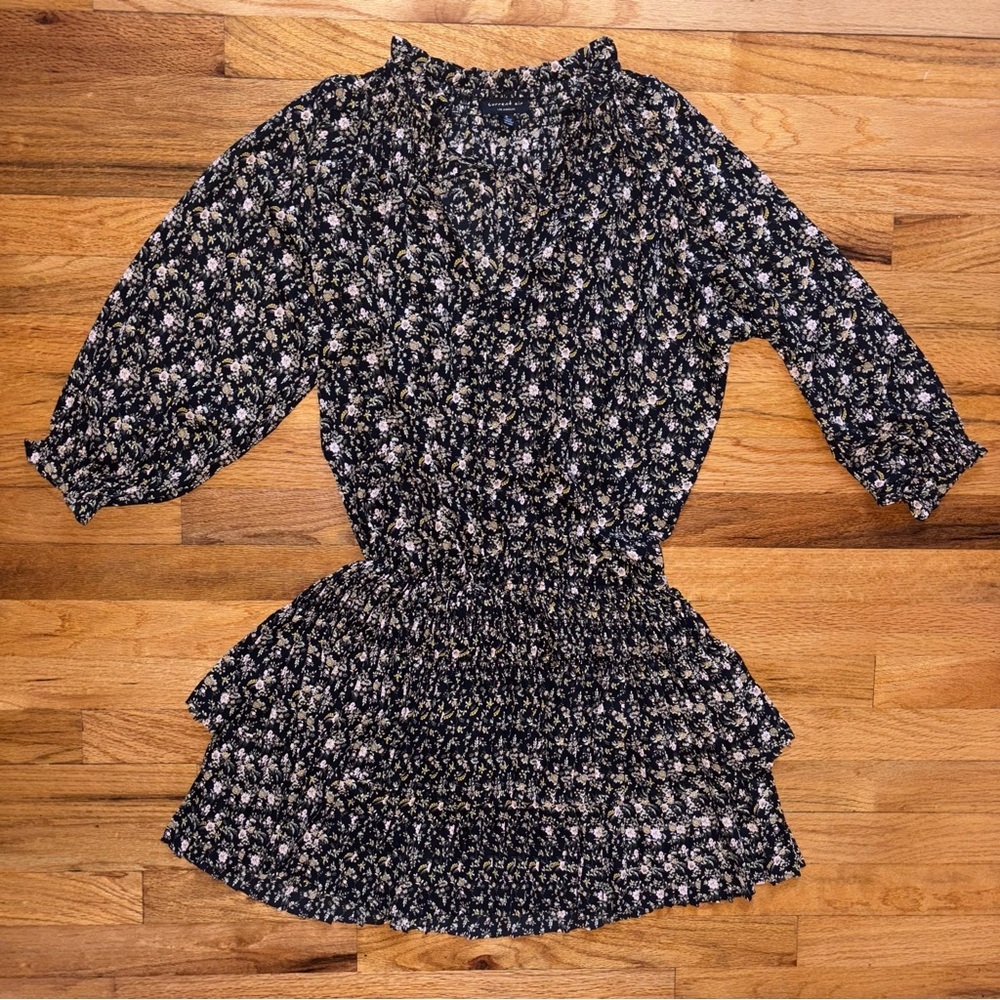 Current Air Black Floral Mini Dress Women’s Sz Small Oversized Boho Flowy - Picture 2 of 8